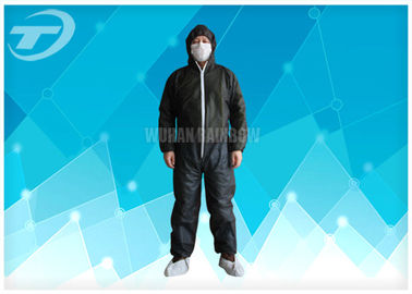 Black Disposable Coveralls Suit Waterproof With Knitted Cuff